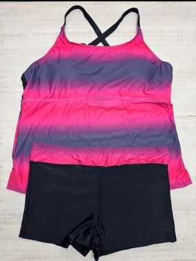Plus Size Color Block Tankini Swimsuits Modest Bathing Suits Top with Boyshorts